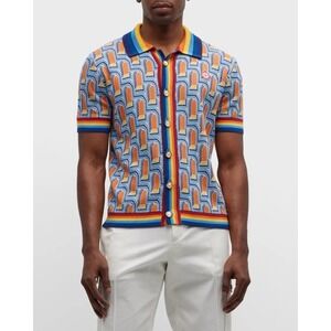 Casablanca Tennis Club Men's L'arche de Nuit Cuban Collar Shirt Rainbow Knit